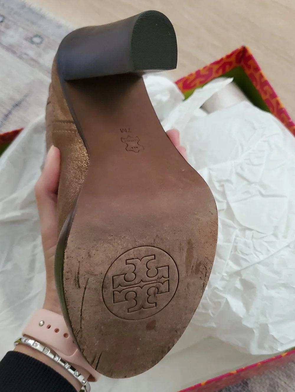 Tory Burch Troy Powder Suede Bronze Boots and Box Sz7